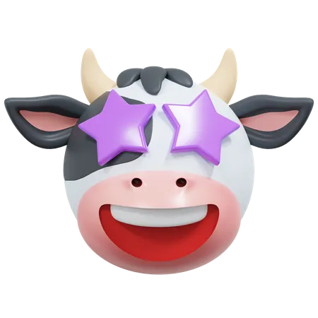 Star Eyes Cow Emoticon 3 D Icon Illustration 3D Icon
