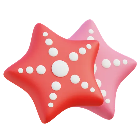 3 D Red And Pink Cartoon Starfish With White Polka Dots 3D Icon