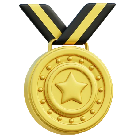 3 D Gold Medal With A Prominent Star Representing Excellence And Top Honors In Competitions And Achievements 3D Icon