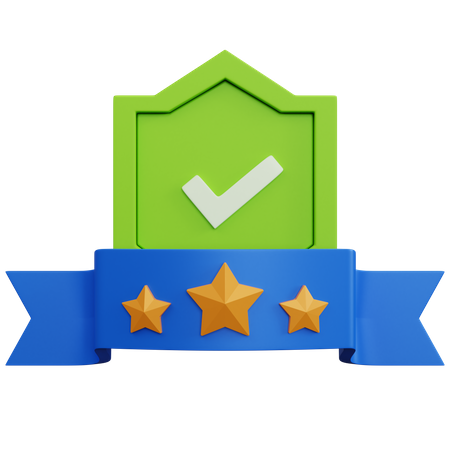 Star Ribbon With Green Shield  3D Icon