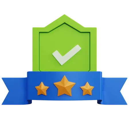 Star Ribbon With Green Shield  3D Icon