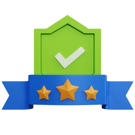 Star Ribbon With Green Shield 3D Icon