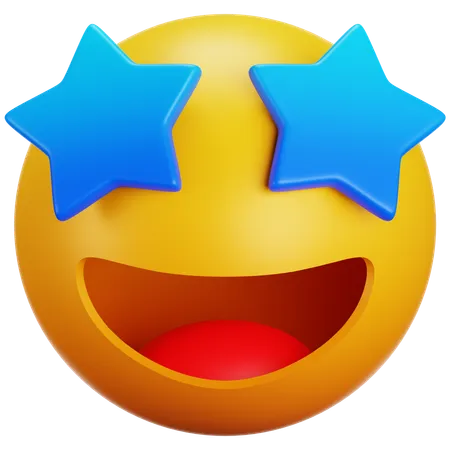3 D Yellow Excited Starry Eyed Emoticon Isolated 3 D Render Laughing Star Shaped Eyes Emoji 3D Icon
