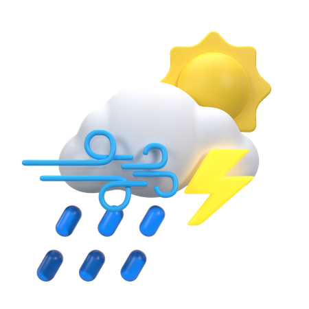 Starker Nieselregen mit Blitzen  3D Icon