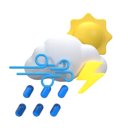 Starker Nieselregen mit Blitzen  3D Icon