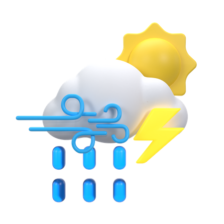 Starker Nieselregen mit Blitzen  3D Icon