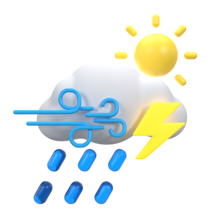 Starker Nieselregen mit Blitzen  3D Icon