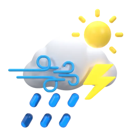 Starker Nieselregen mit Blitzen  3D Icon