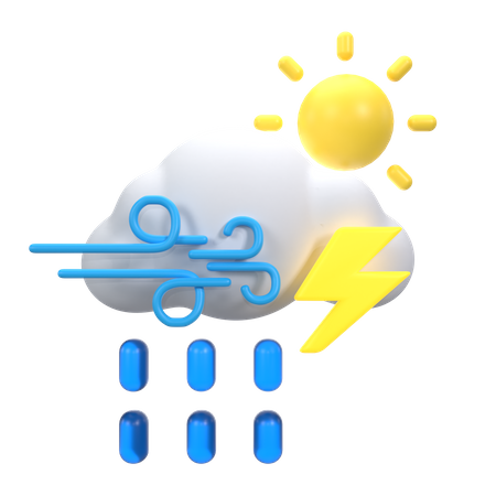 Starker Nieselregen mit Blitzen  3D Icon