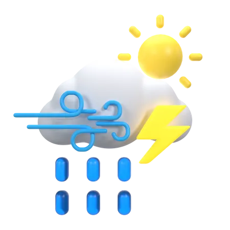 Starker Nieselregen mit Blitzen  3D Icon