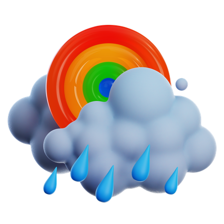 Starker Regen mit Regenbogen  3D Icon