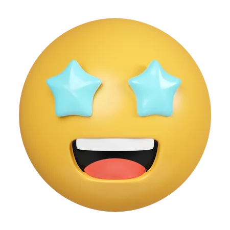 3 D Emoji Starry Eyed Emoji Excited Emoticon Face With Blue Star Shaped Eyes And Happy Wide Opened Mouth Icon Isolated On Gray Background 3 D Rendering Illustration Clipping Path 3D Icon