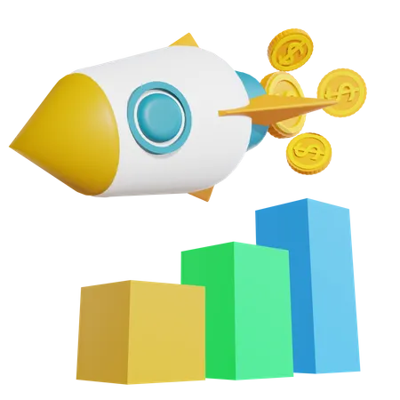 Startup profit graph  3D Illustration