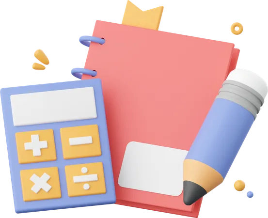 Notebook Pencil And Calculator 3 D Illustration Elements Of School Supplies 3D Icon