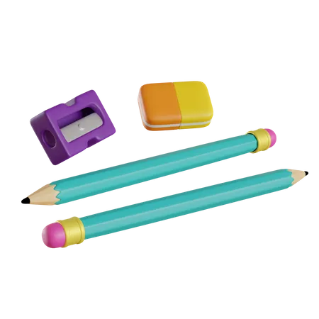 Pencil Eraser And Sharpener Isolated On Transparent Background 3D Icon