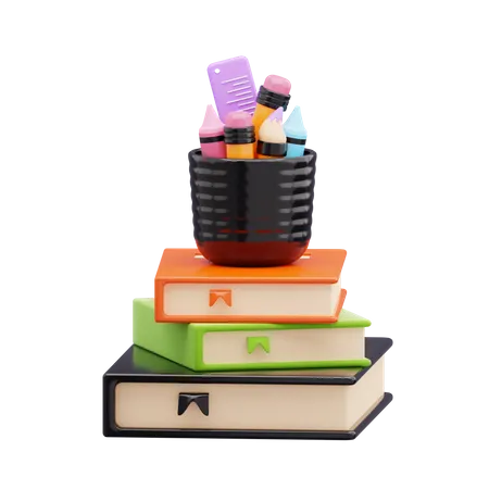 Stationery Holder On Books  3D Icon