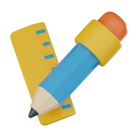 Pencil And Ruler An Essential Combo For School Projects And Design Endeavors Perfect For Conveying The Essence And Educational Materials 3 D Render Illustration 3D Icon