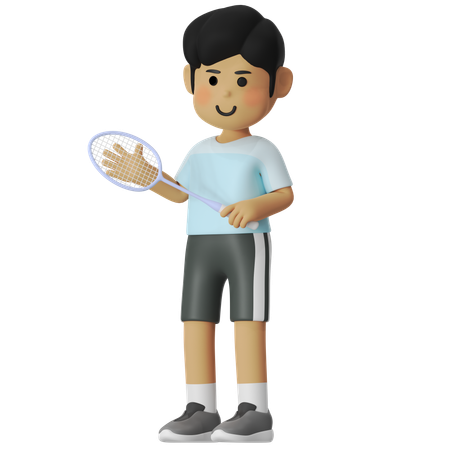 Steady Pose Badminton Boy  3D Icon