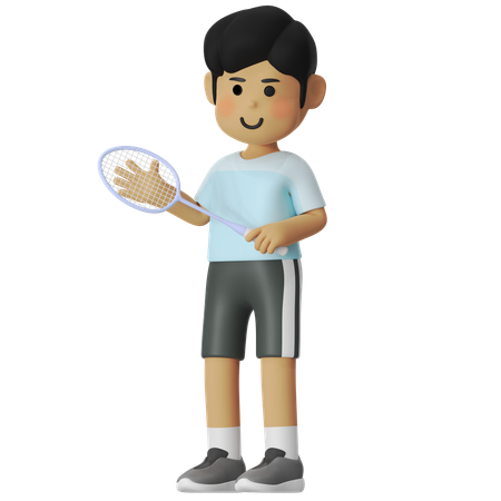 Steady Pose Badminton Boy  3D Illustration
