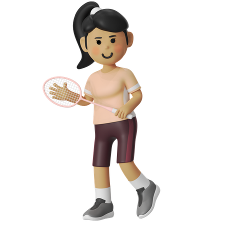 Steady Pose Badminton Girl  3D Icon