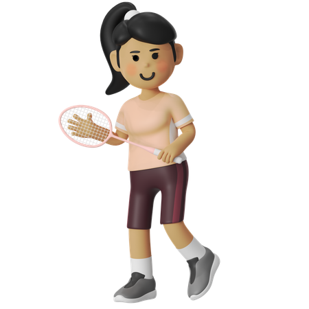 Steady Pose Badminton Girl  3D Illustration