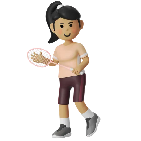 Steady Pose Badminton Girl  3D Illustration