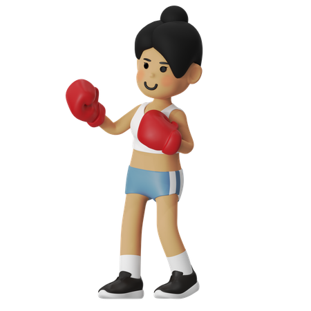 安定したポーズのボクシングガール  3D Illustration