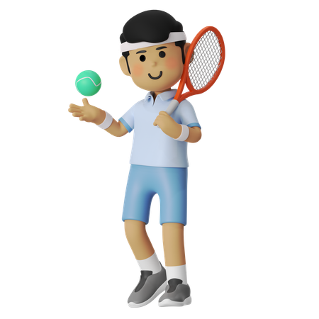 Steady Tennis Player Boy  3D Illustration