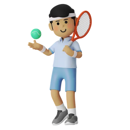 Steady Tennis Player Boy  3D Illustration