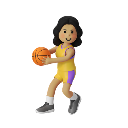 Steal Basketball Player Girl  3D Illustration