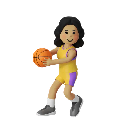 Steal Basketball Player Girl  3D Illustration