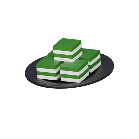 3 D Icon Steamed Pandan Layer Cake 3D Icon