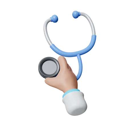 3 D Medical Icon Doctor Or Pharmacist Cartoon Hand With Holds Stethoscope Icon Isolated On White Background 3 D Rendering Illustration Clipping Path 3D Icon
