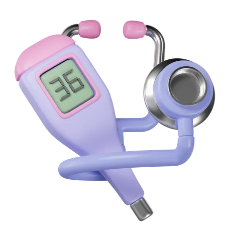Medical Check Thermometer And Stethoscope 3D Icon