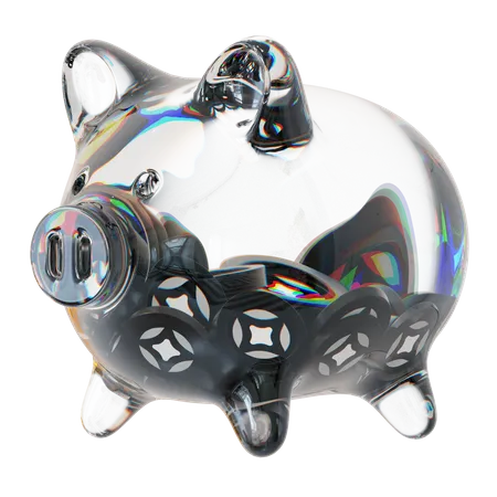 Stg Clear Glass Piggy Bank With Decreasing Piles Of Crypto Coins  3D Icon