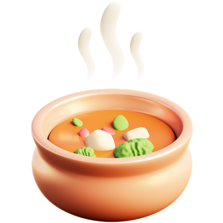 Stilisierte Schüssel Suppe mit dampfendem Aroma  3D Icon