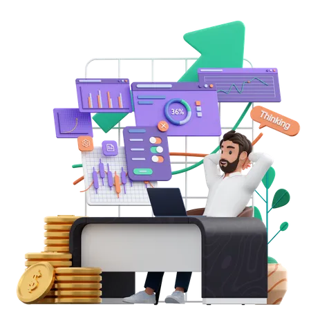 3 D Character Male Trader Enjoys Profits In A Growing Stock Market 3D Illustration