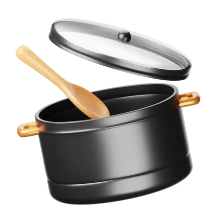 3 D Illustration Stockpot And Wooden Spoon 3D Icon