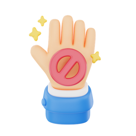 Stop hand gesture with caution sign  3D Icon