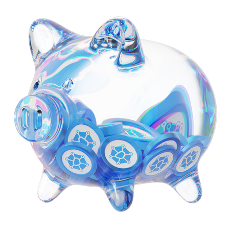 Storj Clear Glass Piggy Bank With Decreasing Piles Of Crypto Coins  3D Icon