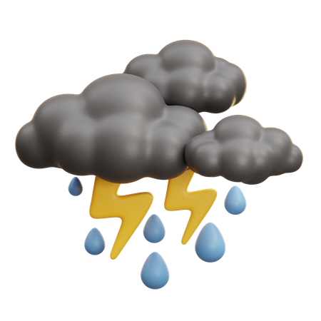 Stormy Cloud With Thunderbolt  3D Icon