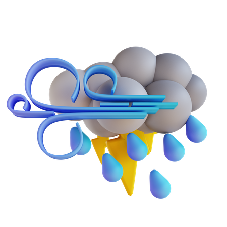 Stormy Night Rain Lightning  3D Illustration