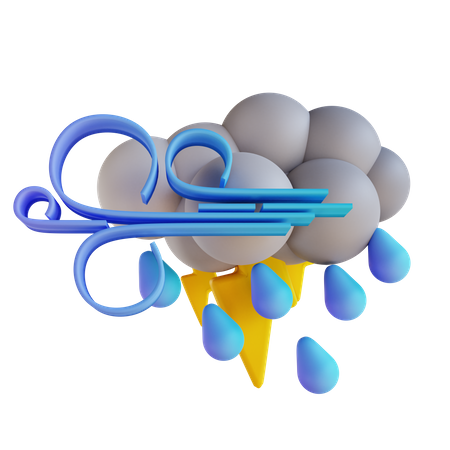 Stormy Night Rain Lightning 3D Illustration