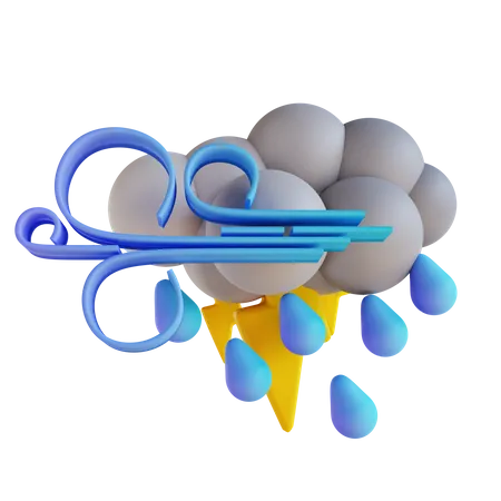 Stormy Night Rain Lightning  3D Illustration