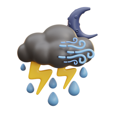 月のある嵐の夜  3D Icon