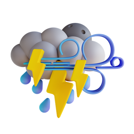 Stormy Rain Lightning  3D Illustration