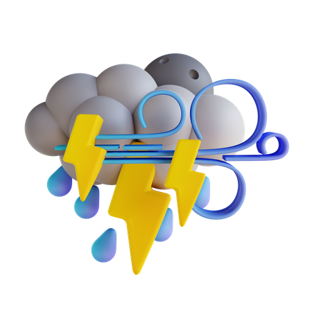 Stormy Rain Lightning 3D Illustration