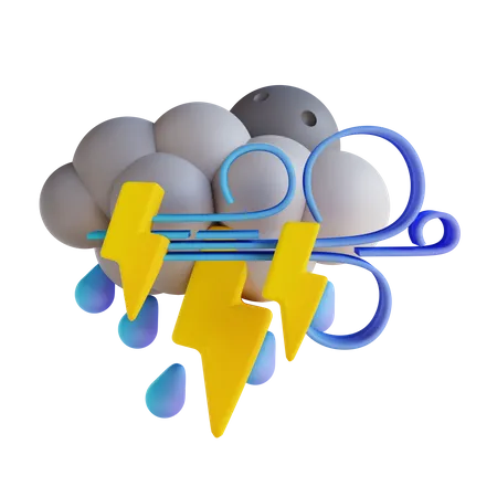 Stormy Rain Lightning  3D Illustration