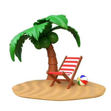 Stranddeck und Kokosnussbäume auf der Insel  3D Illustration