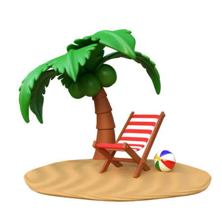 Stranddeck und Kokosnussbäume auf der Insel  3D Illustration